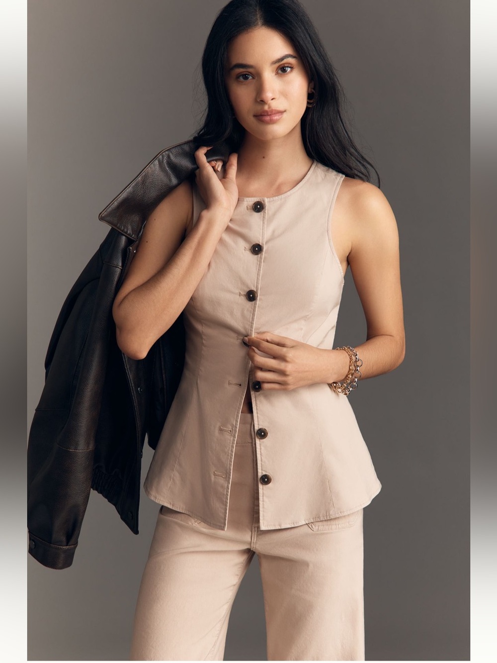 Anthropologie Preppy Maeve Beige Stretch Racerback Vest Top Small NWT
